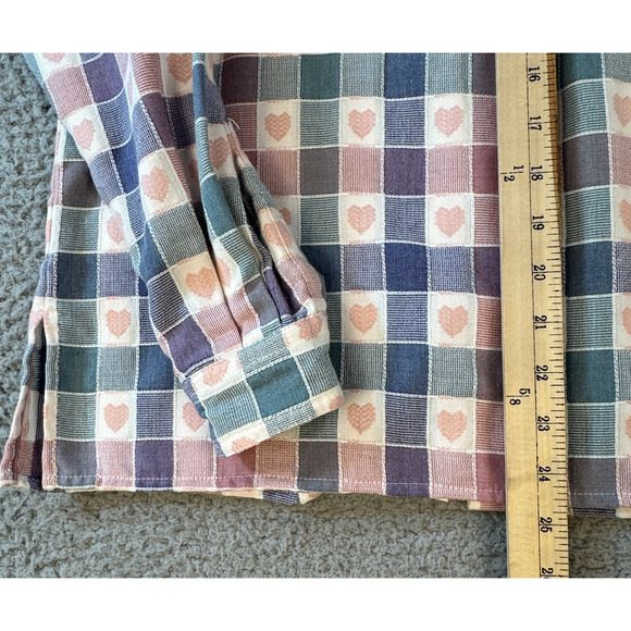 Alfred Dunner Womens 8 Petite Button Shirt Pastel Heart Check Pattern - Picture 7 of 13